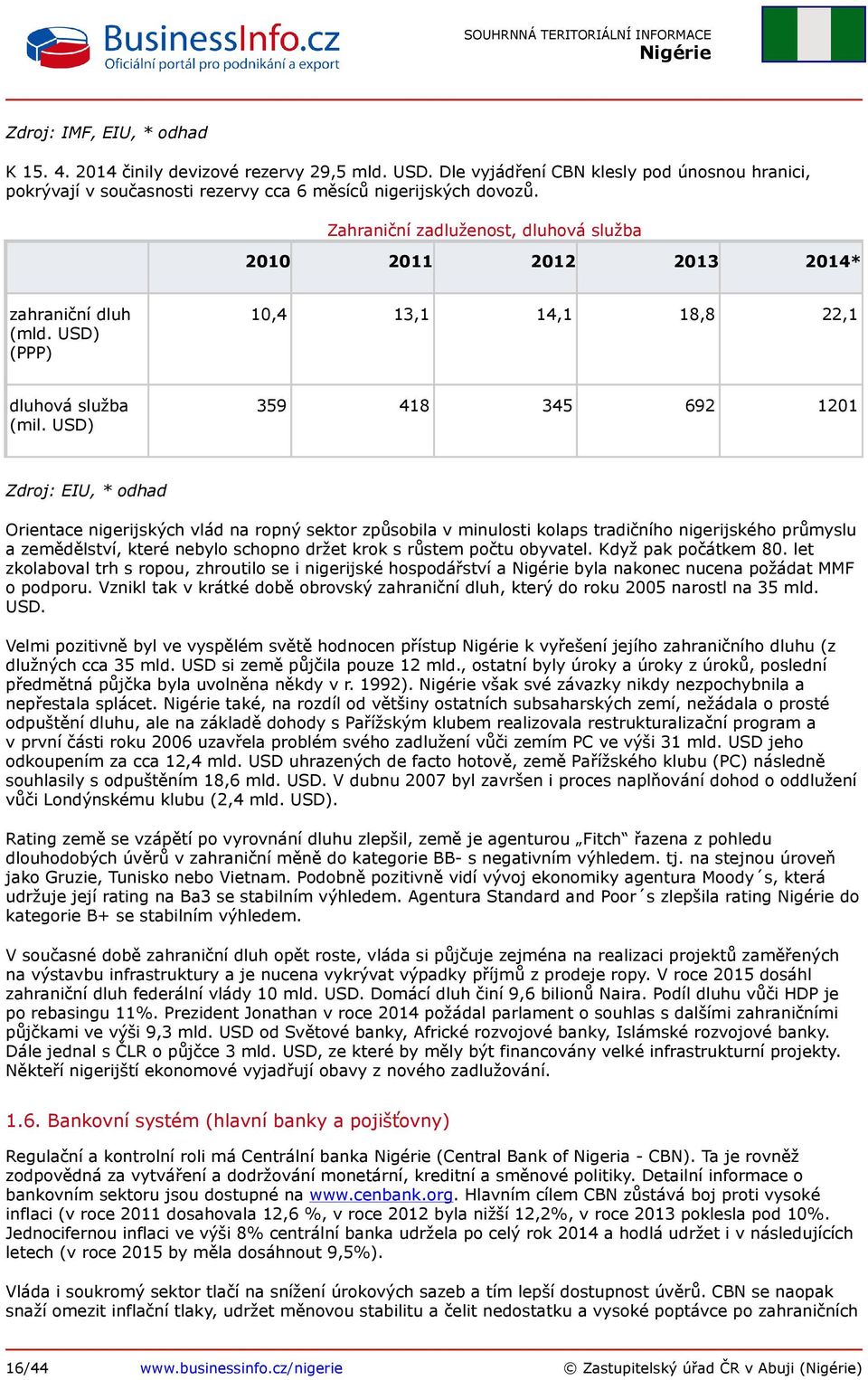 USD) 359 418 345 692 1201 Zdroj: EIU, * odhad Orientace nigerijských vlád na ropný sektor způsobila v minulosti kolaps tradičního nigerijského průmyslu a zemědělství, které nebylo schopno držet krok