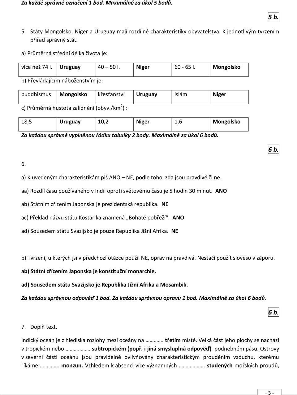 Mongolsko b) Převládajícím náboženstvím je: buddhismus Mongolsko křesťanství Uruguay islám Niger c) Průměrná hustota zalidnění (obyv.