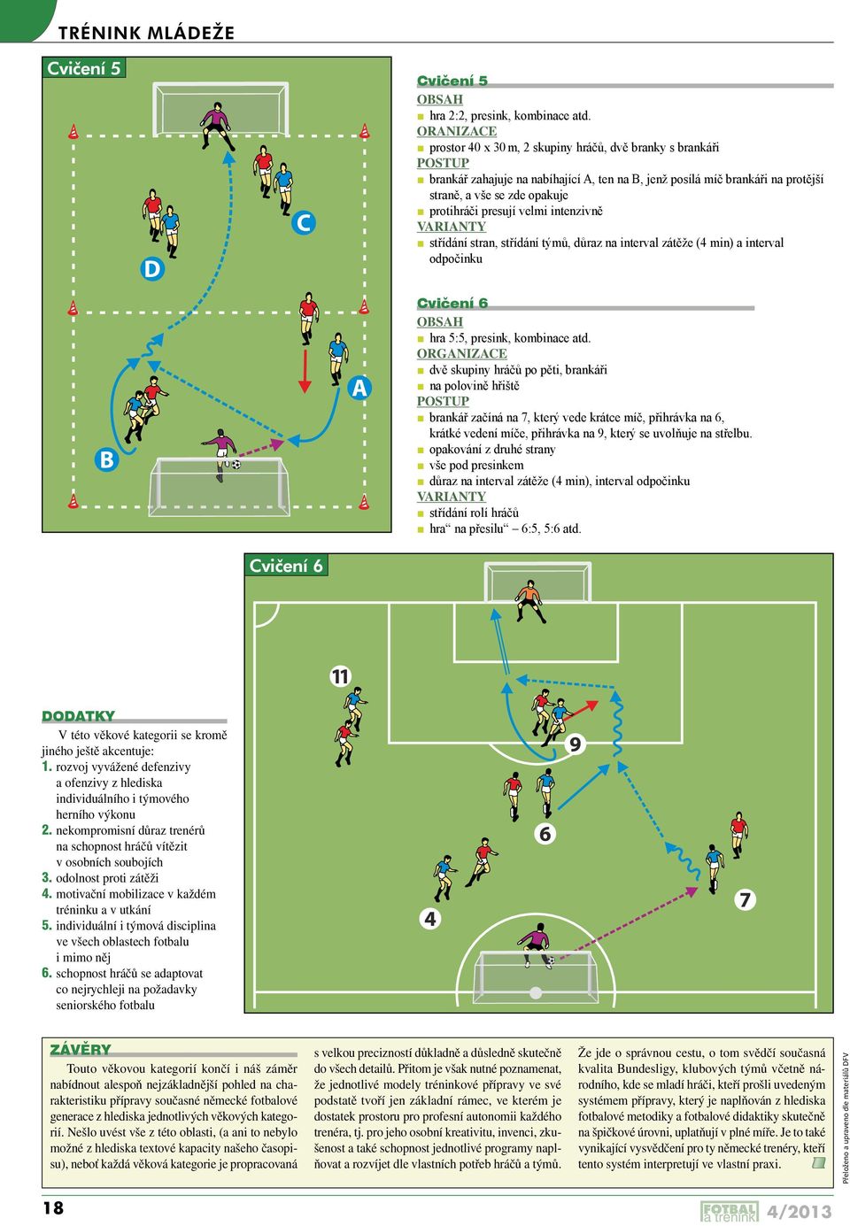 presují velmi intenzivně VARIANTY střídání stran, střídání týmů, důraz na interval zátěže (4 min) a interval odpočinku Cvičení 6 OBSAH hra 5:5, presink, kombinace atd.
