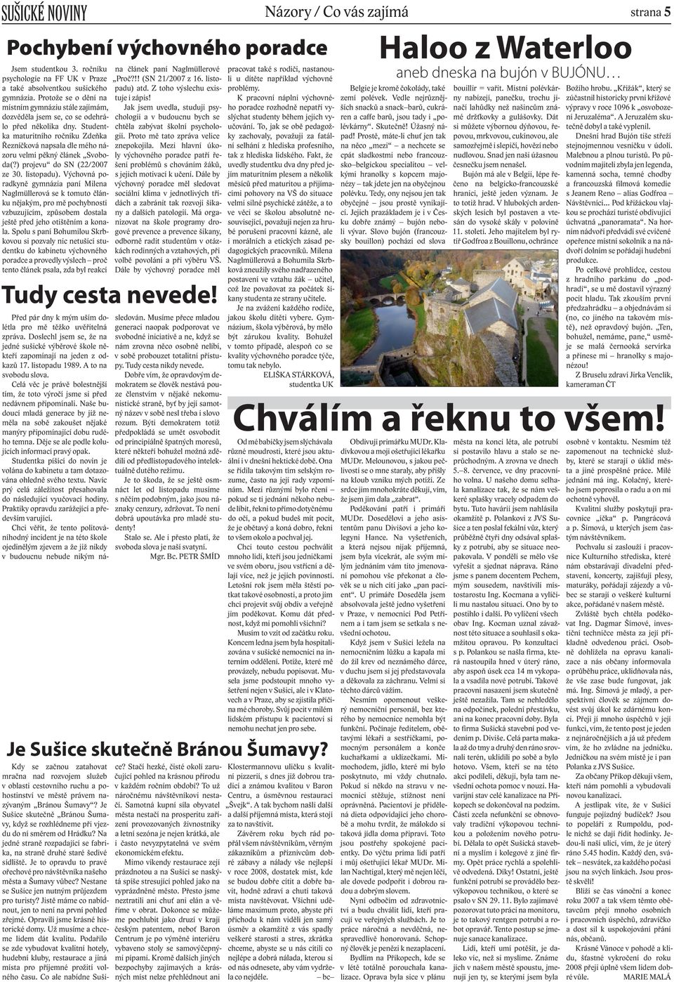 Studentka maturitního ročníku Zdeňka Řezníčková napsala dle mého názoru velmi pěkný článek Svoboda(?) projevu do SN (22/2007 ze 30. listopadu).
