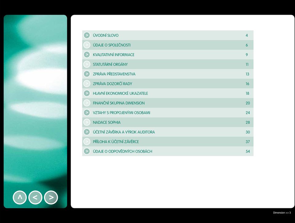 SKUPINA DIMENSION 20 > VZTAHY S PROPOJENÝMI OSOBAMI 24 > NADACE SOPHIA 28 > ÚČETNÍ ZÁVĚRKA A