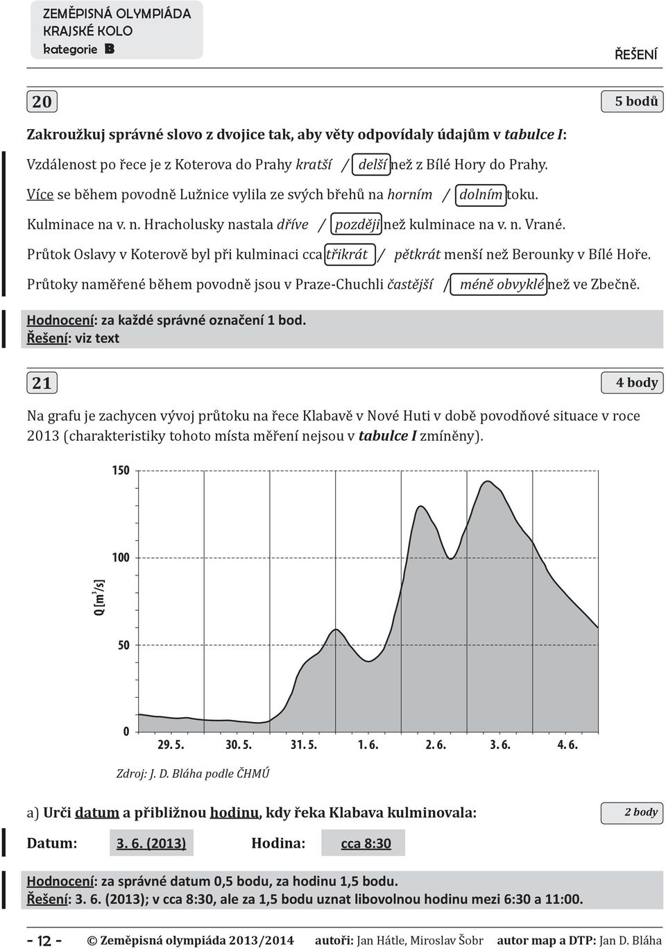 Průtok Oslavy v Koterově byl při kulminaci cca třikrát / pětkrát menší než Berounky v Bílé Hoře. Průtoky naměřené během povodně jsou v Praze-Chuchli častější / méně obvyklé než ve Zbečně.