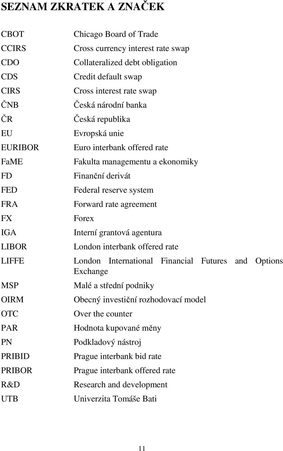 Finanční derivát Federal reserve system Forward rate agreement Forex Interní grantová agentura London interbank offered rate London International Financial Futures and Options Exchange Malé a