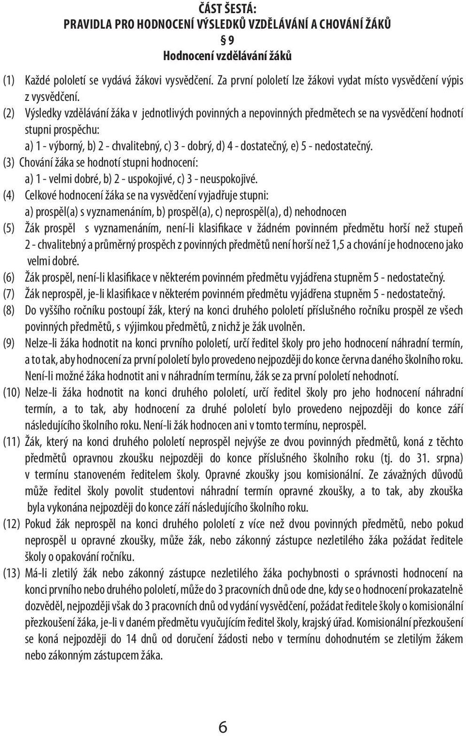 (2) Výsledky vzdělávání žáka v jednotlivých povinných a nepovinných předmětech se na vysvědčení hodnotí stupni prospěchu: a) 1 - výborný, b) 2 - chvalitebný, c) 3 - dobrý, d) 4 - dostatečný, e) 5 -