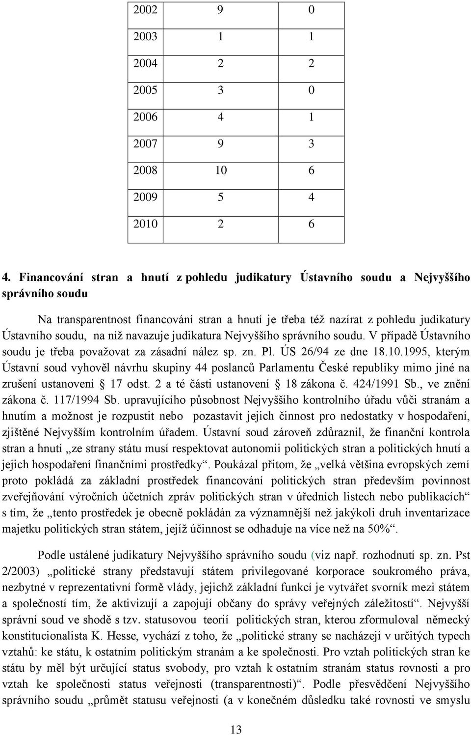 níž navazuje judikatura Nejvyššího správního soudu. V případě Ústavního soudu je třeba považovat za zásadní nález sp. zn. Pl. ÚS 26/94 ze dne 18.10.