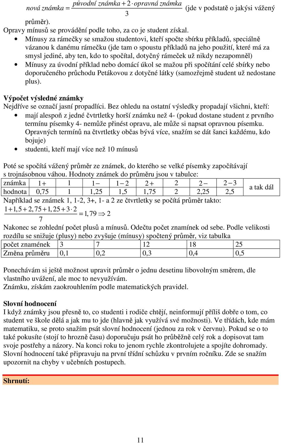 spočítal, dotyčný rámeček už nikdy nezapomněl) Mínusy za úvodní příklad nebo domácí úkol se mažou při spočítání celé sbírky nebo doporučeného průchodu Petákovou z dotyčné látky (samozřejmě student už