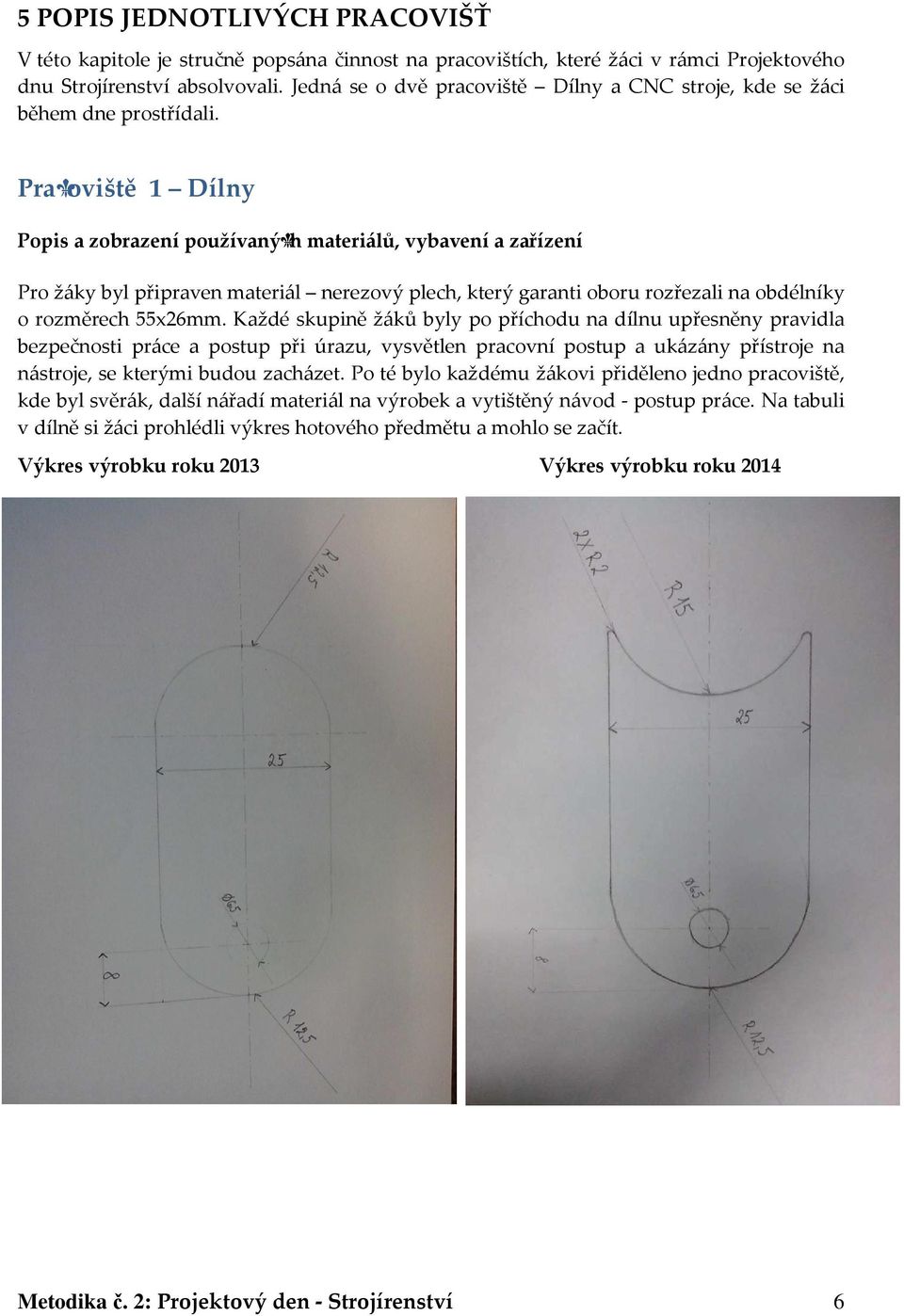 Pracoviště 1 Dílny Popis a zobrazení používaných materiálů, vybavení a zařízení Pro žáky byl připraven materiál nerezový plech, který garanti oboru rozřezali na obdélníky o rozměrech 55x26mm.