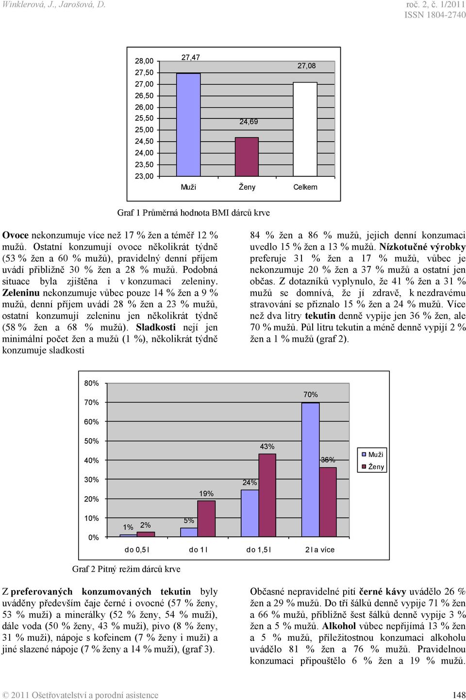 mužů. Ostatní konzumují ovoce několikrát týdně (53 % žen a 60 % mužů), pravidelný denní příjem uvádí přibližně 30 % žen a 28 % mužů. Podobná situace byla zjištěna i v konzumaci zeleniny.