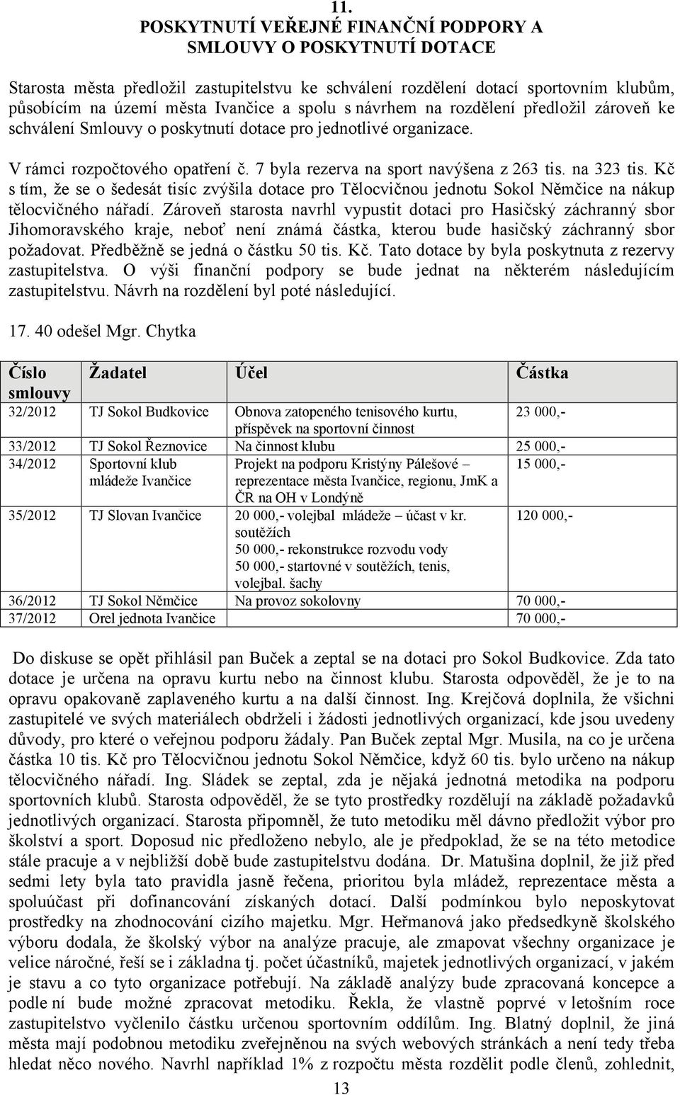 na 323 tis. Kč s tím, že se o šedesát tisíc zvýšila dotace pro Tělocvičnou jednotu Sokol Němčice na nákup tělocvičného nářadí.