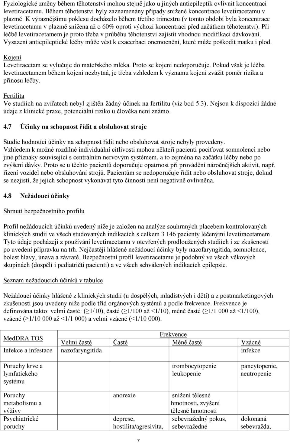 K výraznějšímu poklesu docházelo během třetího trimestru (v tomto období byla koncentrace levetiracetamu v plazmě snížena až o 60% oproti výchozí koncentraci před začátkem těhotenství).