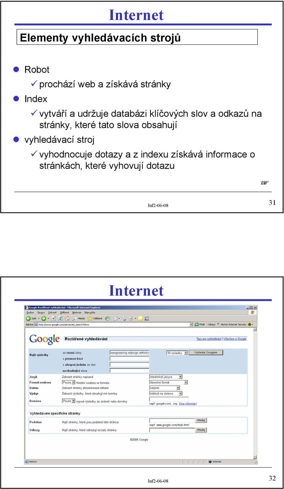 stránky, které tato slova obsahují vyhledávací stroj vyhodnocuje