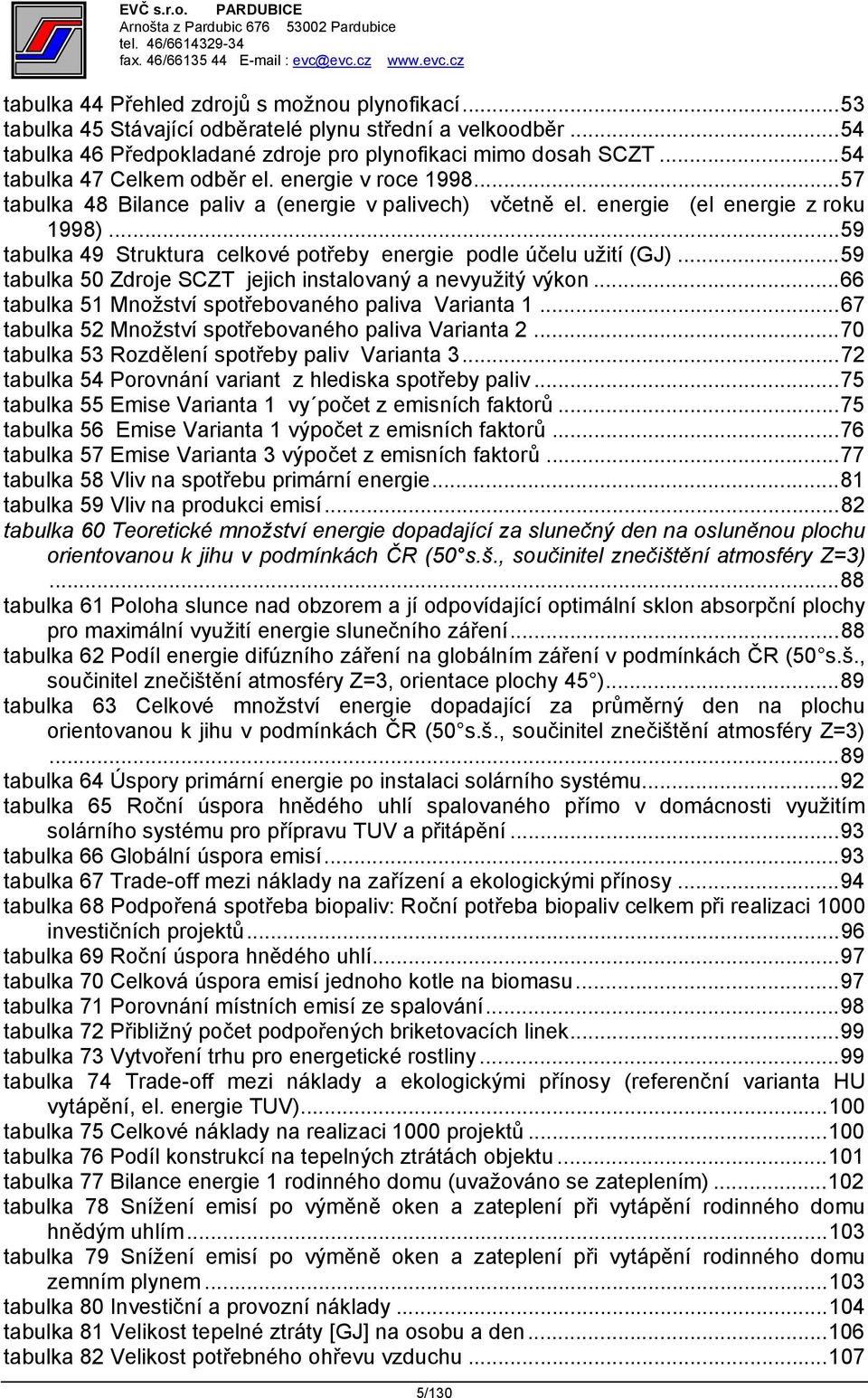 ..59 tabulka 49 Struktura celkové potřeby energie podle účelu užití (GJ)...59 tabulka 50 Zdroje SCZT jejich instalovaný a nevyužitý výkon...66 tabulka 51 Množství spotřebovaného paliva Varianta 1.