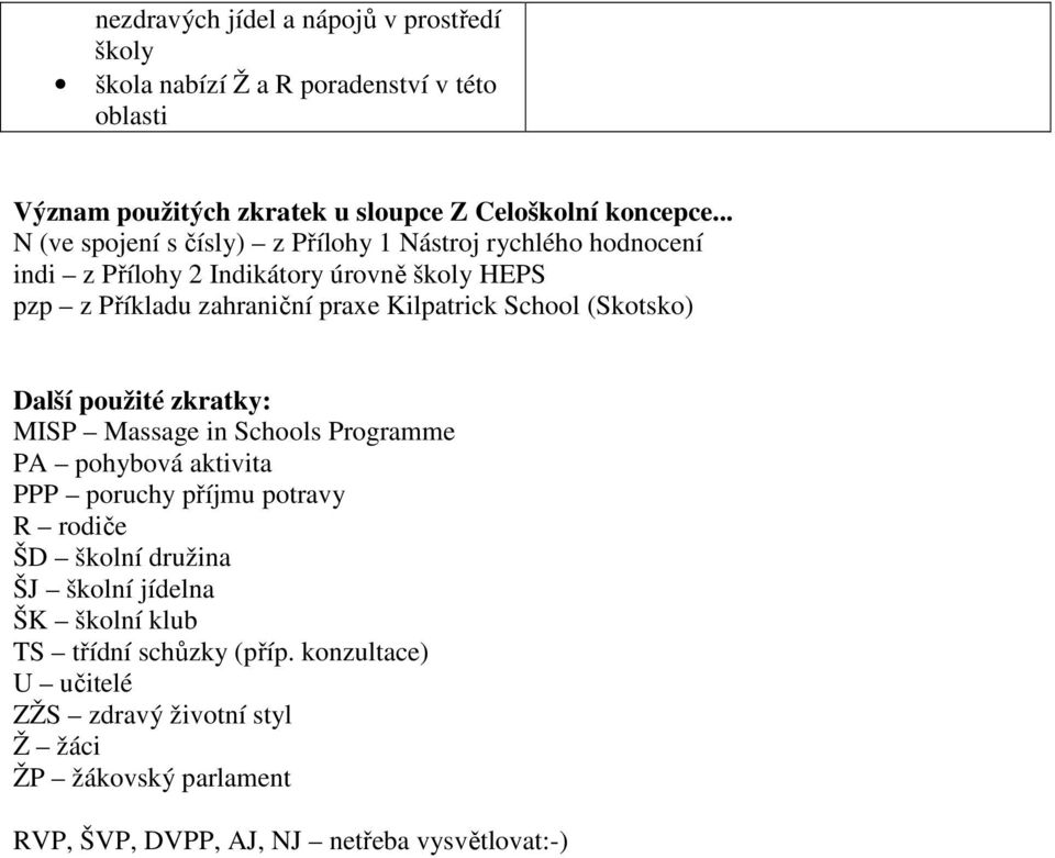 použité zkratky: MISP Massage in Schools Programme PA pohybová aktivita PPP poruchy příjmu potravy R rodiče ŠD školní družina ŠJ školní jídelna ŠK