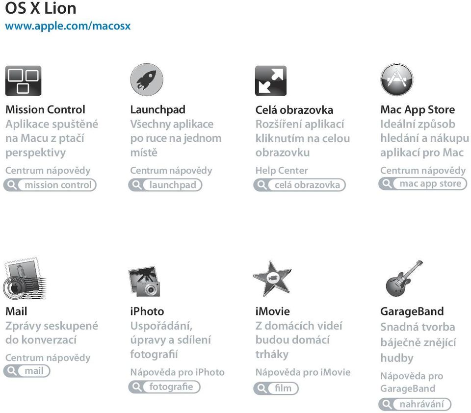 launchpad Celá obrazovka Rozšíření aplikací kliknutím na celou obrazovku Help Center celá obrazovka Mac App Store Ideální způsob hledání a nákupu aplikací pro Mac Centrum