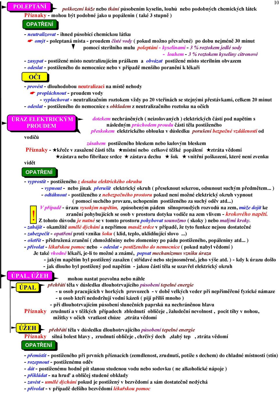 kyseliny citronové - zasypat - postižené místo neutralizujícím práškem a obvázat postižené místo sterilním obvazem - odeslat - postiženého do nemocnice nebo v případě menšího poranění k lékaři OČI -