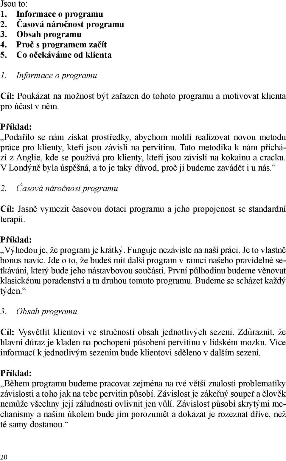 Příklad: Podařilo se nám získat prostředky, abychom mohli realizovat novou metodu práce pro klienty, kteří jsou závislí na pervitinu.