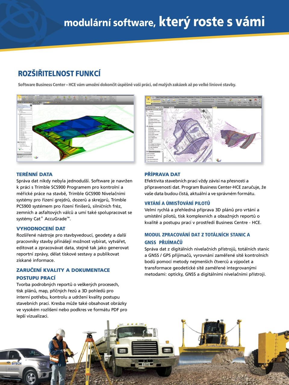 Software je navržen k práci s Trimble SCS900 Programem pro kontrolní a měřické práce na stavbě, Trimble GCS900 Nivelačními systémy pro řízení grejdrů, dozerů a skrejprů, Trimble PCS900 systémem pro