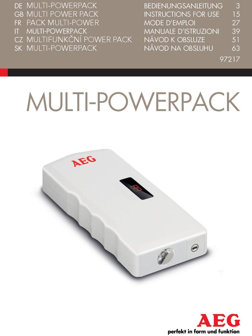 Multi-Powerpack MANUALE D ISTRUZIONI 39 CZ Multifunkční Power Pack