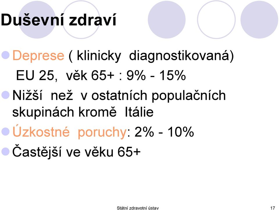 populačních skupinách kromě Itálie Úzkostné