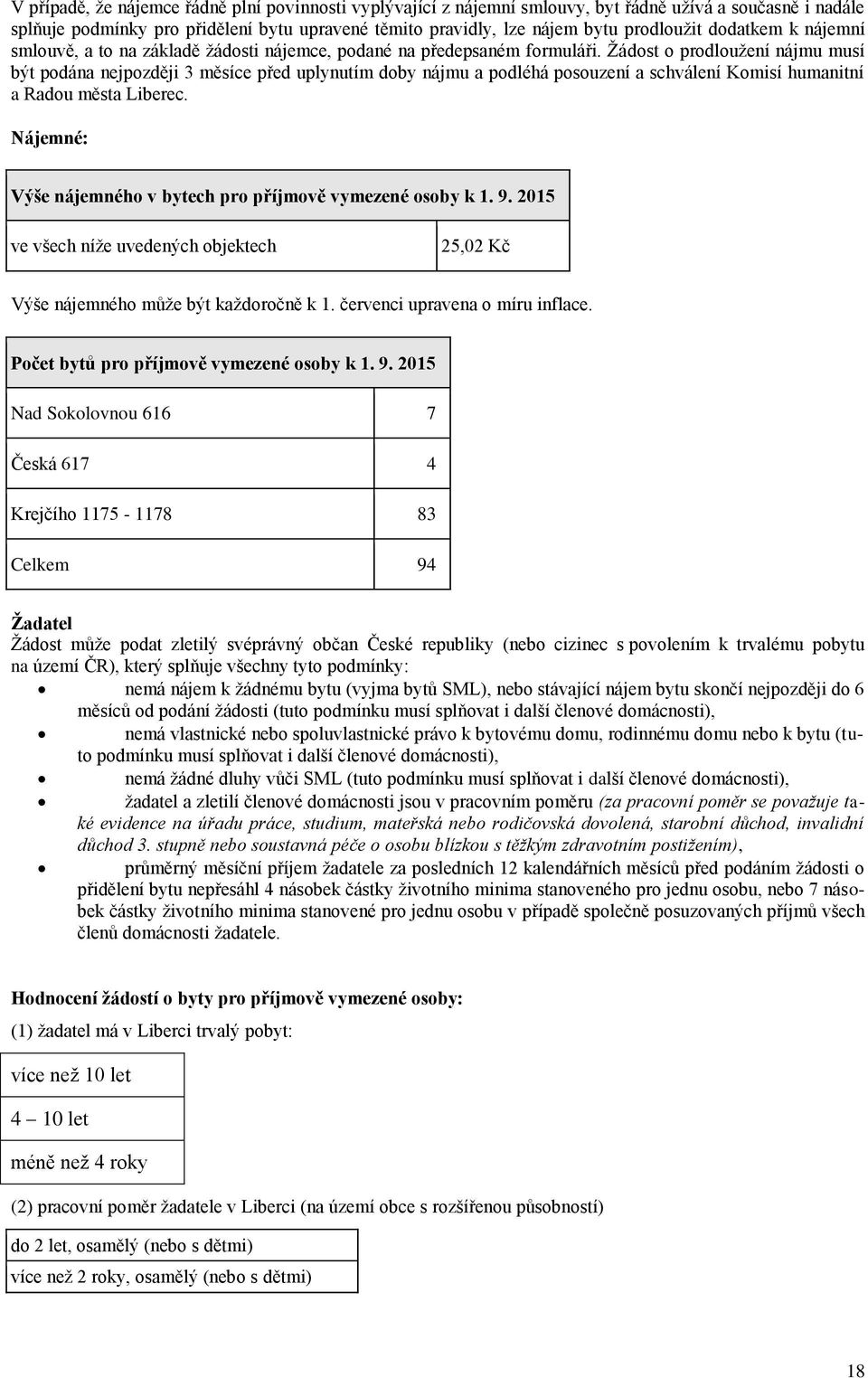 Žádost o prodloužení nájmu musí být podána nejpozději 3 měsíce před uplynutím doby nájmu a podléhá posouzení a schválení Komisí humanitní a Radou města Liberec.