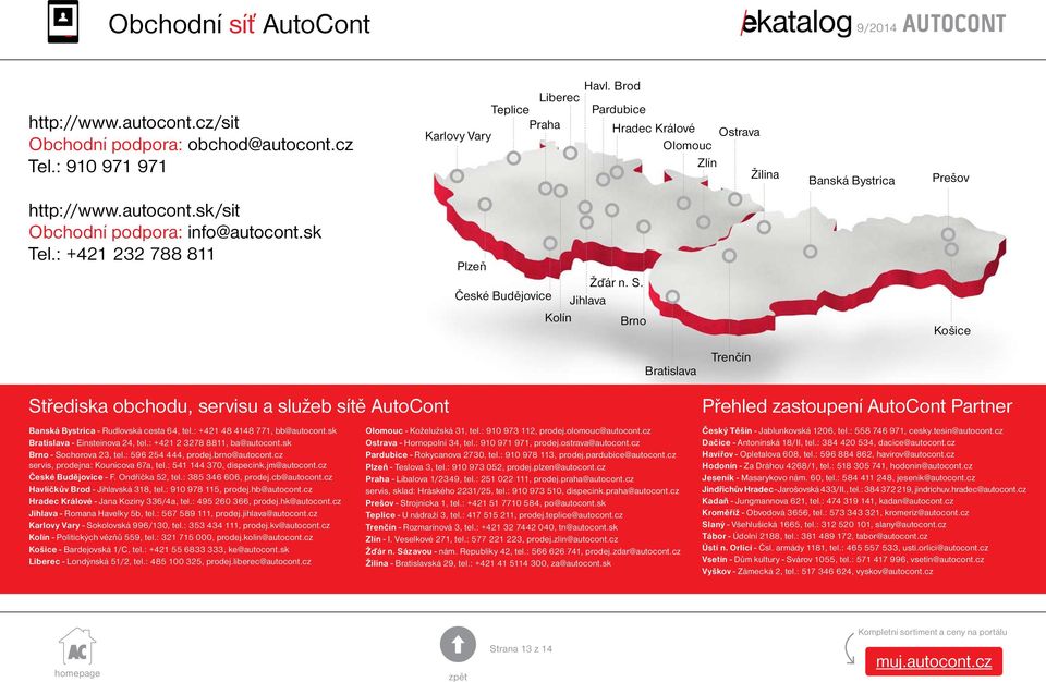 : +421 232 788 811 Plzeň Žďár n. S. České Budějovice Jihlava Kolín Brno Košice Střediska obchodu, servisu a služeb sítě AutoCont Banská Bystrica - Rudlovská cesta 64, tel.