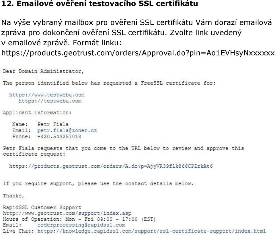 dokončení ověření SSL certifikátu.