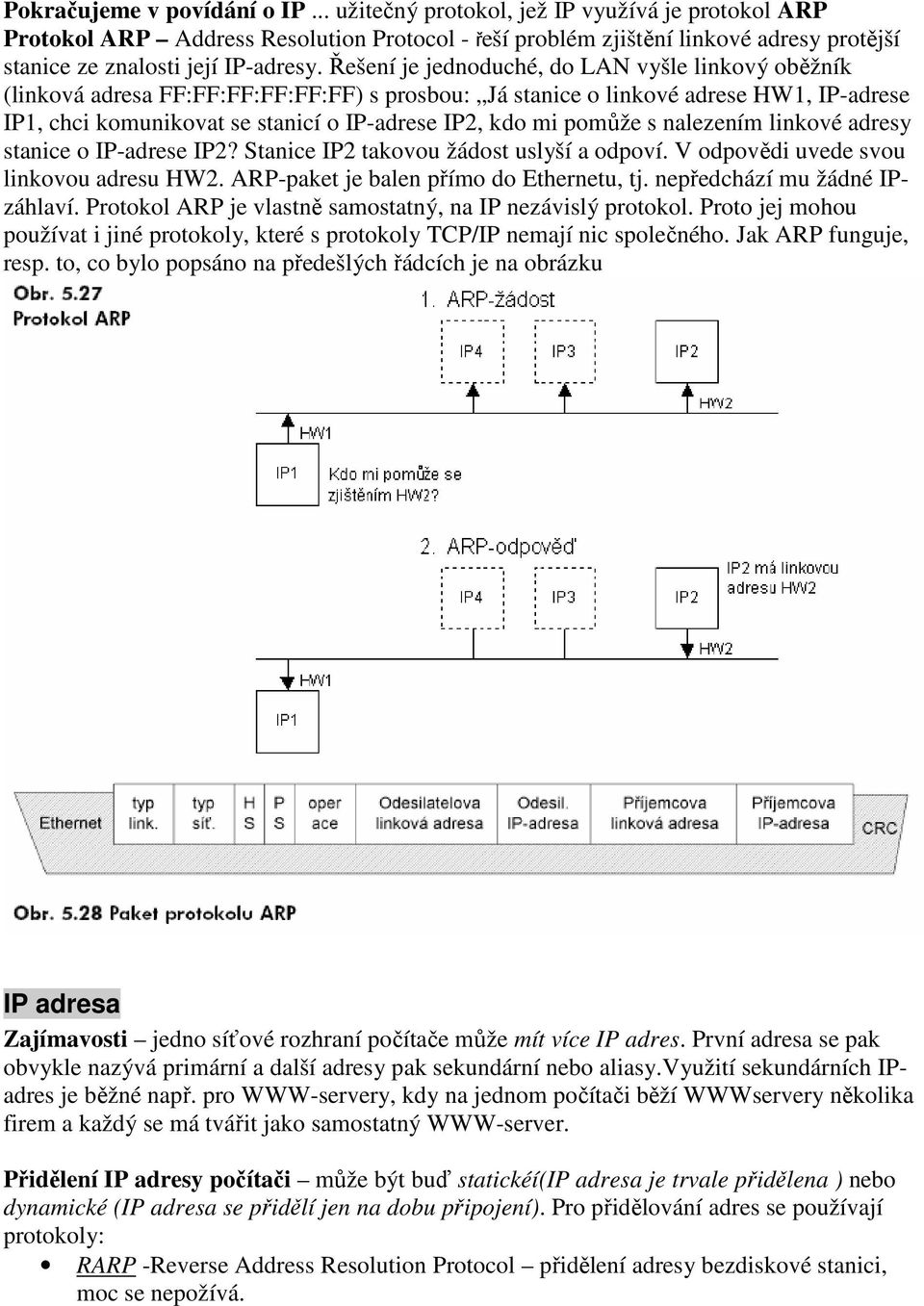 Řešení je jednoduché, do LAN vyšle linkový oběžník (linková adresa FF:FF:FF:FF:FF:FF) s prosbou: Já stanice o linkové adrese HW1, IP-adrese IP1, chci komunikovat se stanicí o IP-adrese IP2, kdo mi