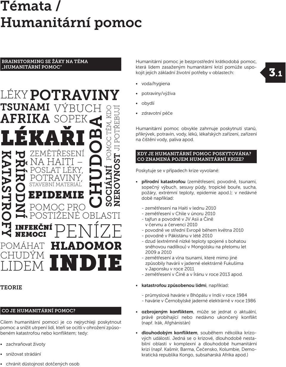 POTRAVINY TSUNAMI VÝBUCH SOPEK LÉKAŘI ZEMĚTŘESENÍ NA HAITI POSLAT LÉKY, POTRAVINY, STAVEBNÍ MATERIÁL EPIDEMIE INFEKČNÍ NEMOCI chránit důstojnost dotčených osob CHUDOBA POMOC TĚM, KDO JI POTŘEBUJÍ