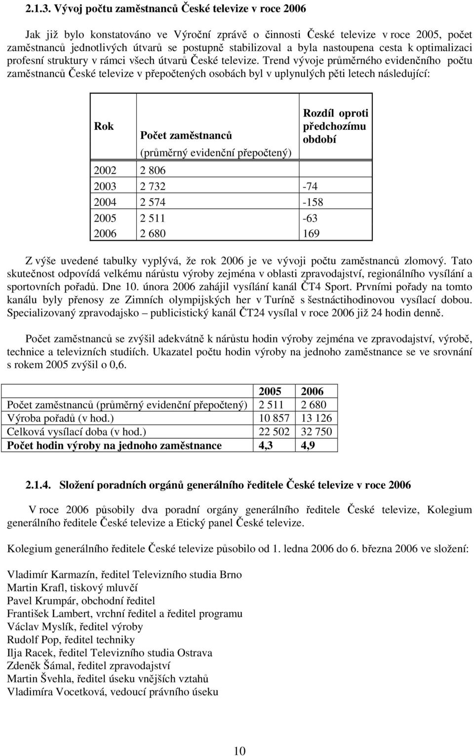 byla nastoupena cesta k optimalizaci profesní struktury v rámci všech útvarů České televize.