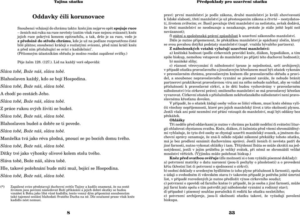 pøisluhující se svící s kadidelnicí *. (Pøítomným úèastníkùm obøadu je mo no rozdat zapálené svíèky.) Pìje alm 128. (127.). Lid na ka dý verš odpovídá: Sláva tobì, Bo e náš, sláva tobì.