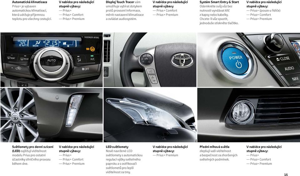 audiosystém. V nabídce pro následující stupně výbavy Prius+ Comfort Prius+ Premium Systém Smart Entry & Start Odemkněte svůj vůz bez nutnosti vyndávat klíč z kapsy nebo kabelky.