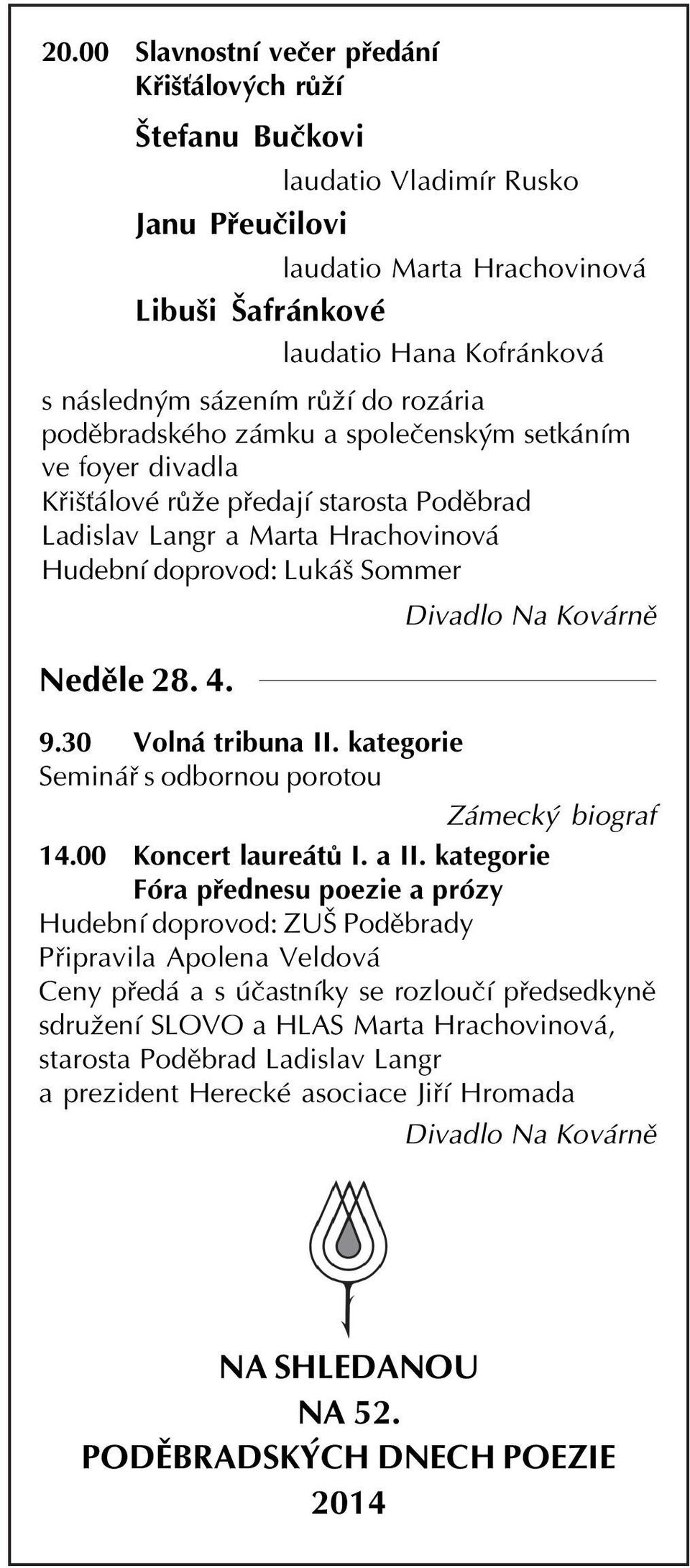 9.30 Volná tribuna II. kategorie Seminář s odbornou porotou 14.00 Koncert laureátů I. a II.