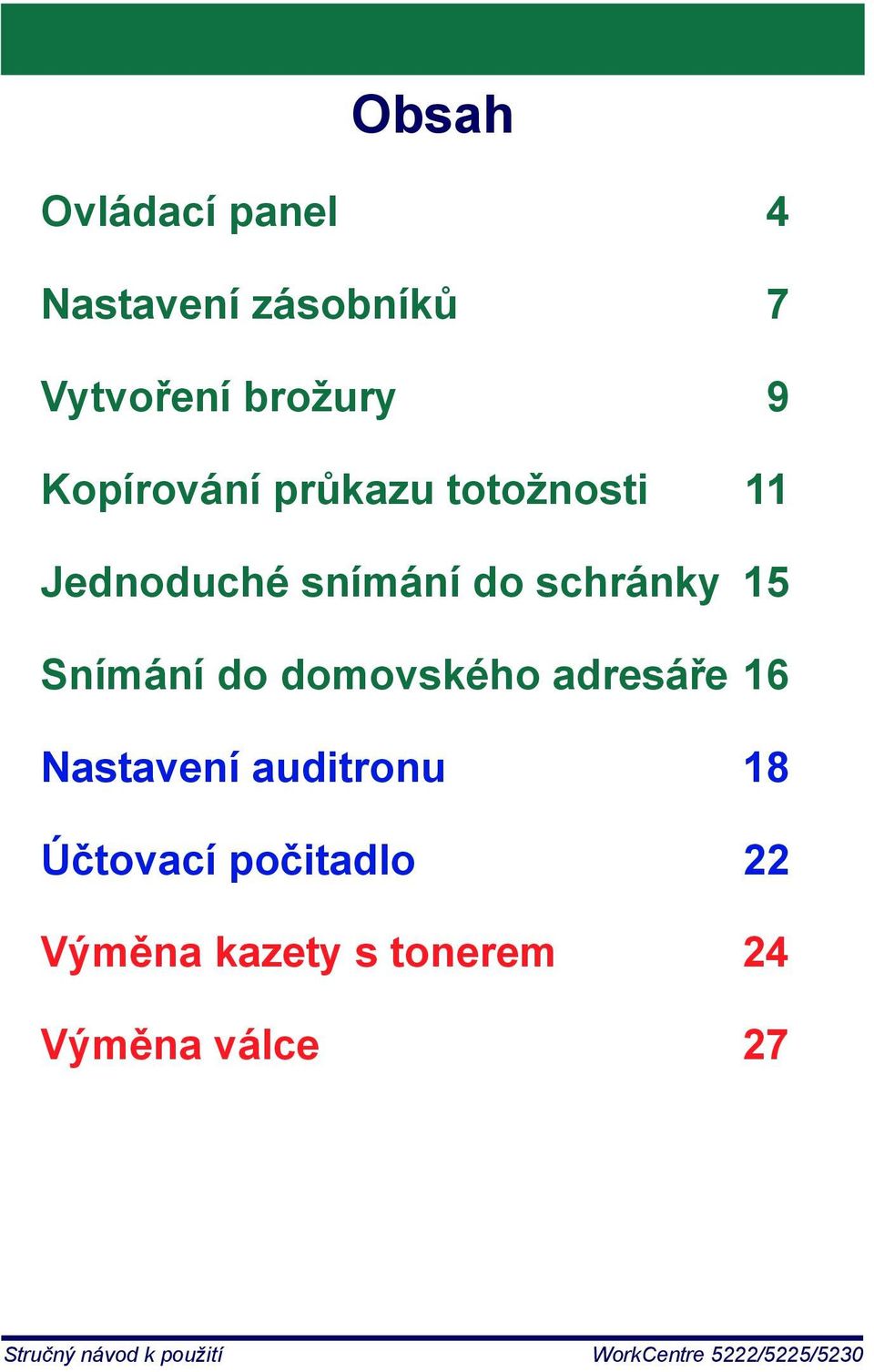 schránky 15 Snímání do domovského adresáře 16 Nastavení