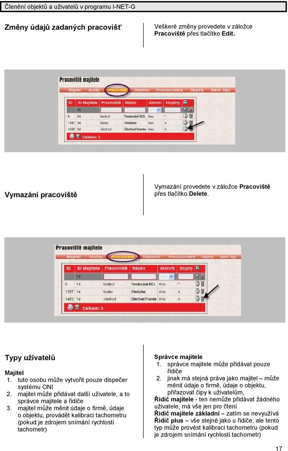 majitel můž e přidávat další už ivatele, a to správce majitele a řidič e 3.