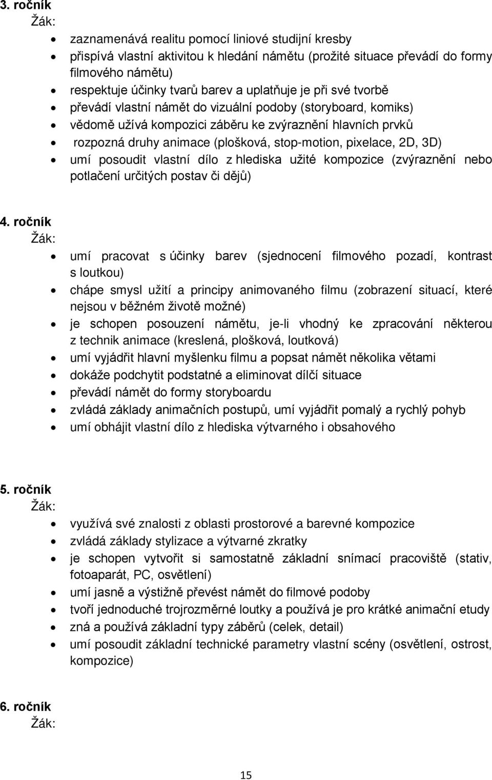 3D) umí posoudit vlastní dílo z hlediska užité kompozice (zvýraznění nebo potlačení určitých postav či dějů) 4.