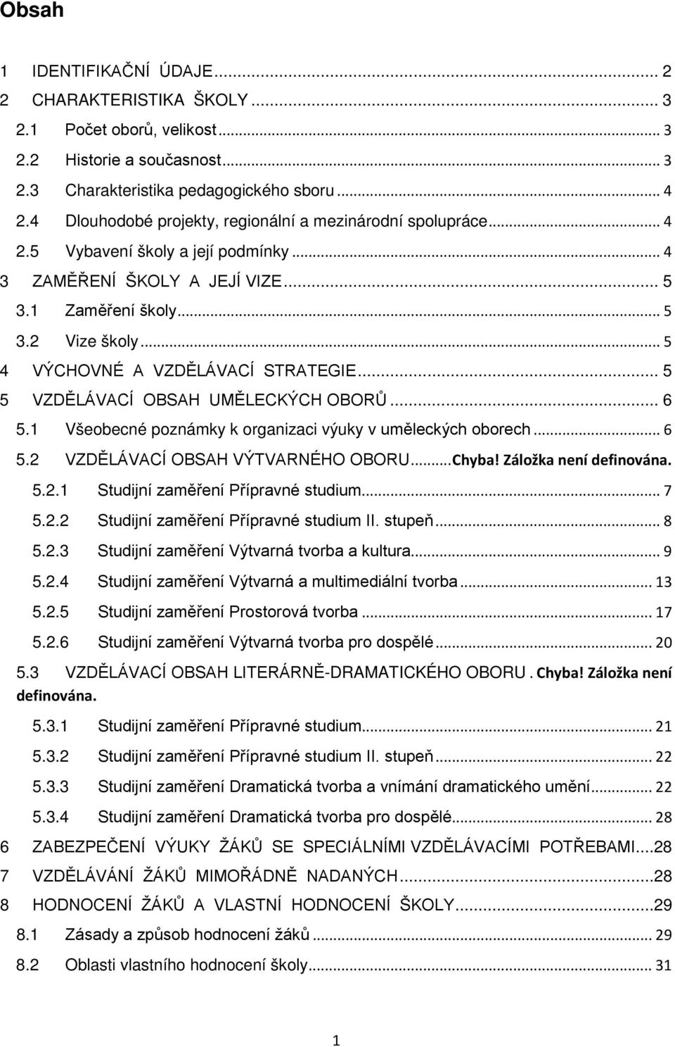 .. 5 4 VÝCHOVNÉ A VZDĚLÁVACÍ STRATEGIE... 5 5 VZDĚLÁVACÍ OBSAH UMĚLECKÝCH OBORŮ... 6 5.1 Všeobecné poznámky k organizaci výuky v uměleckých oborech... 6 5.2 VZDĚLÁVACÍ OBSAH VÝTVARNÉHO OBORU... Chyba!