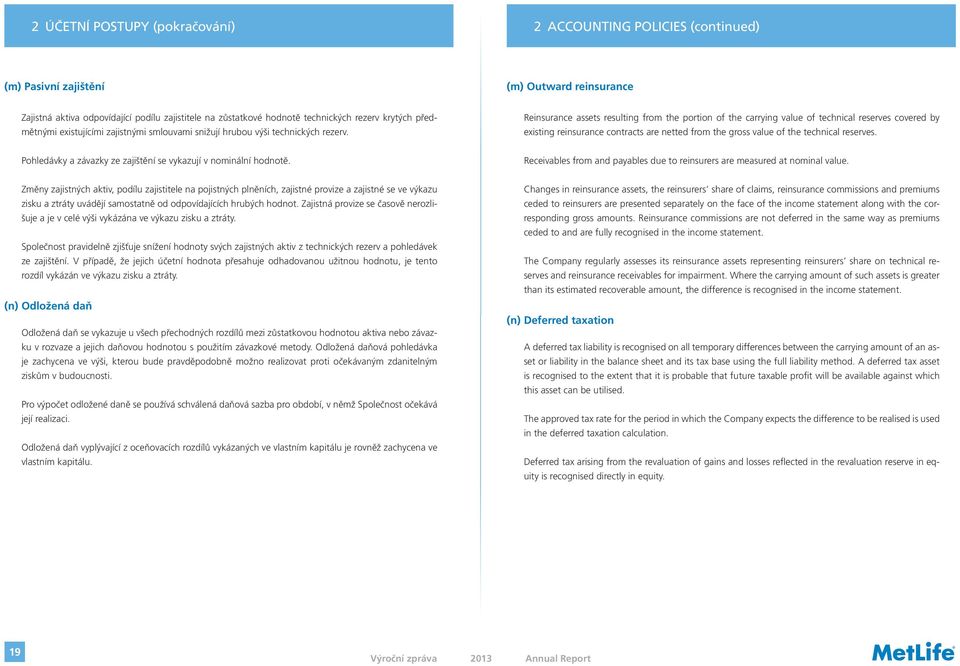 Reinsurance assets resulting from the portion of the carrying value of technical reserves covered by existing reinsurance contracts are netted from the gross value of the technical reserves.