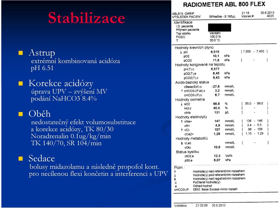 4% Oběh nedostatečný efekt volumosubstituce a korekce acidózy, TK 80/30