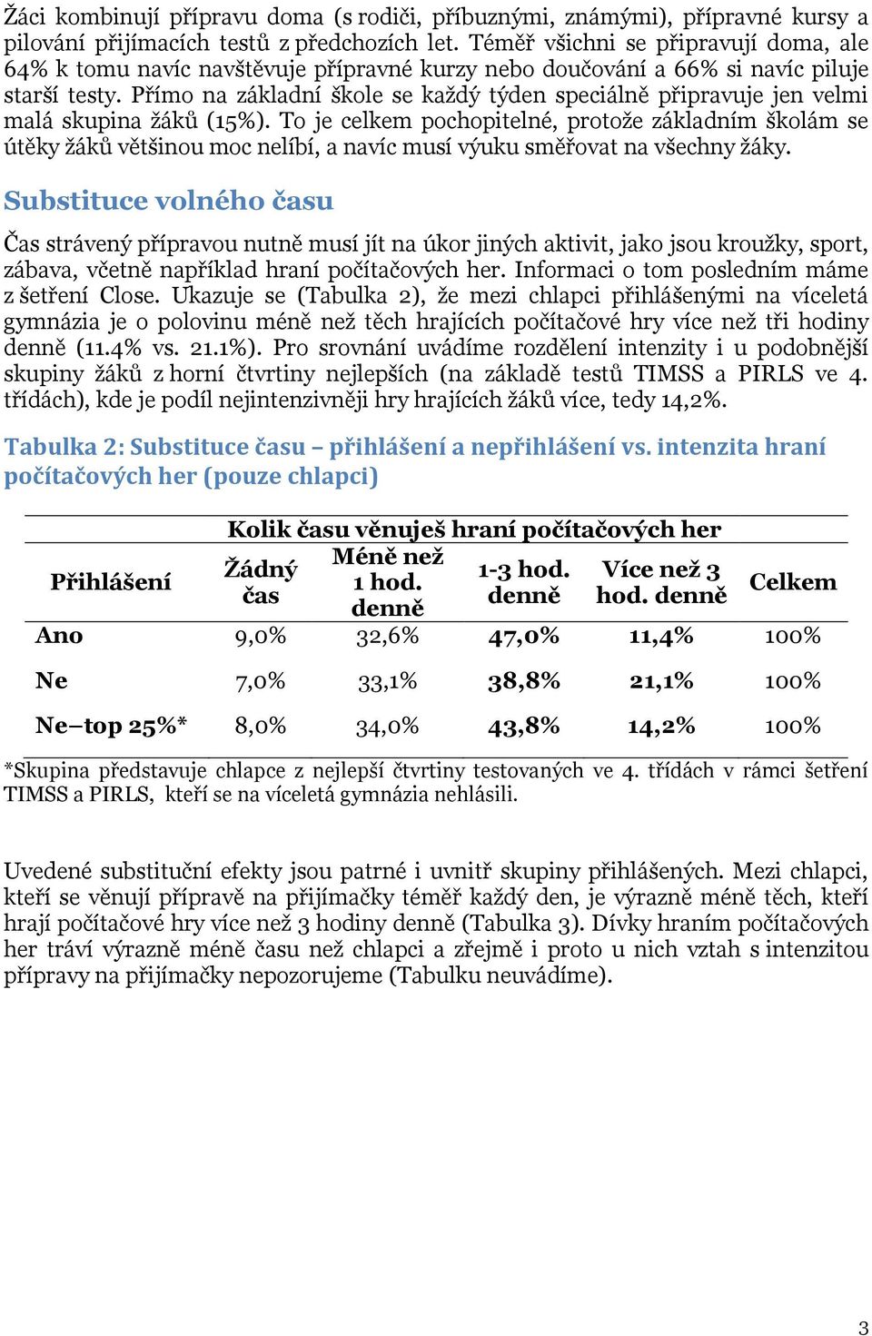 Přímo na základní škole se každý týden speciálně připravuje jen velmi malá skupina žáků (15%).