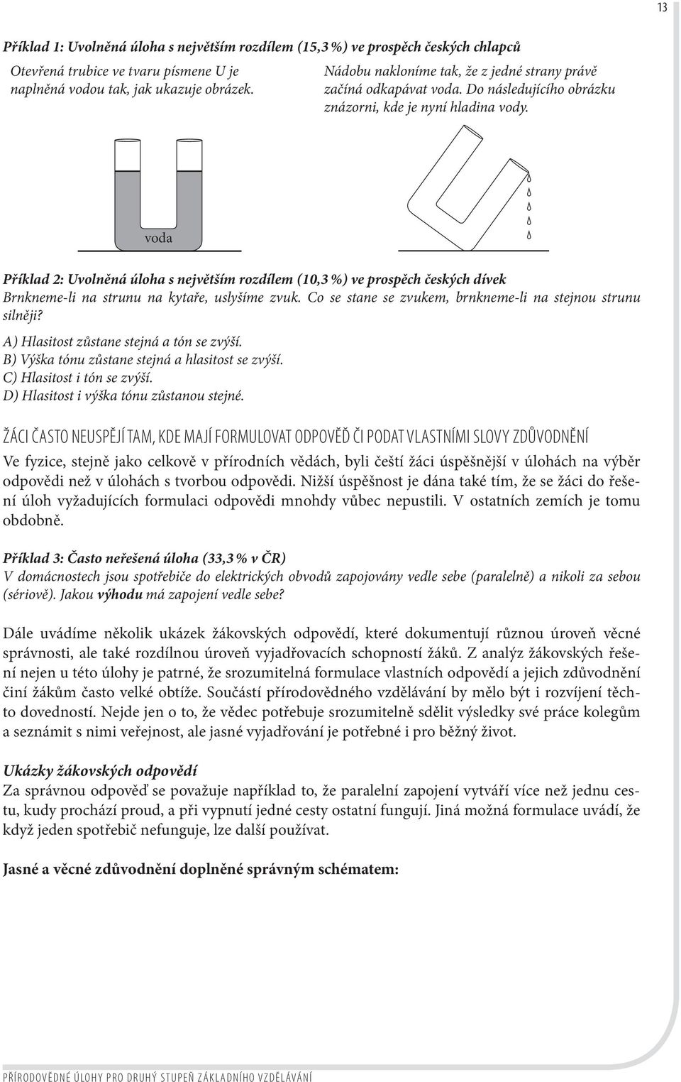 voda Příklad 2: Uvolněná úloha s největším rozdílem (10,3 %) ve prospěch českých dívek Brnkneme-li na strunu na kytaře, uslyšíme zvuk. Co se stane se zvukem, brnkneme-li na stejnou strunu silněji?