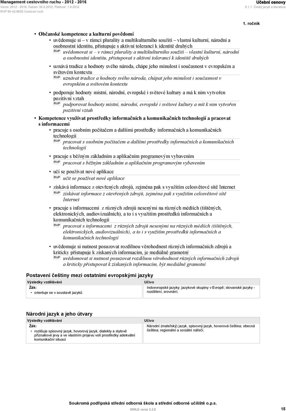 druhých uvědomovat si v rámci plurality a multikulturního soužití vlastní kulturní, národní a osobnostní identitu, přistupovat s aktivní tolerancí k identitě druhých uznává tradice a hodnoty svého