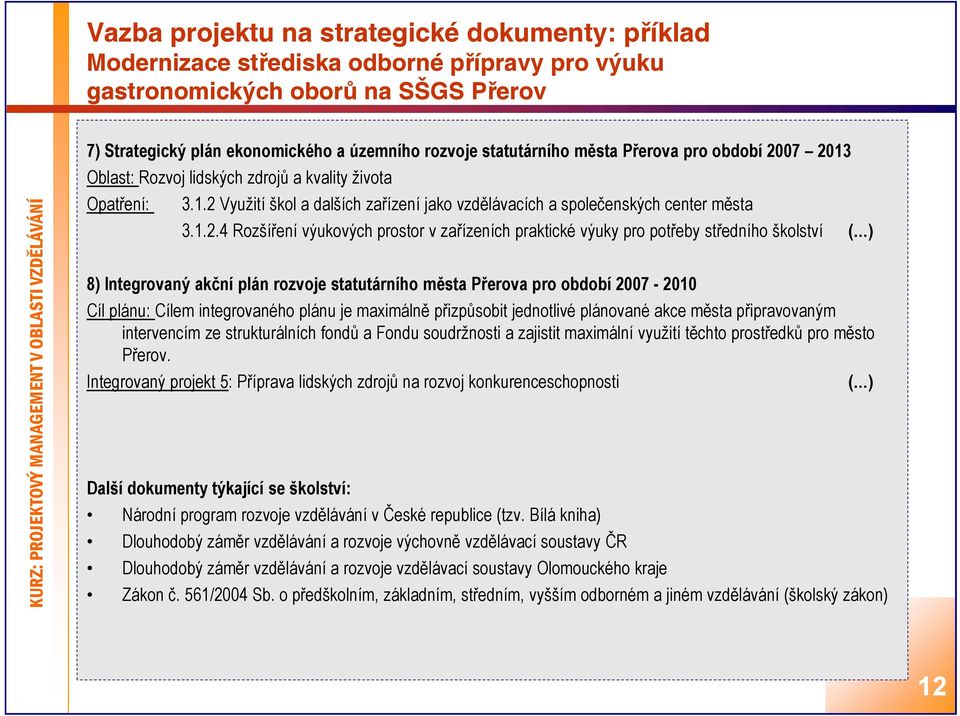 07 2013 Oblast: Rozvoj lidských zdrojů a kvality života Opatření: 3.1.2 Využití škol a dalších zařízení jako vzdělávacích a společenských center města 3.1.2.4 Rozšíření výukových prostor v zařízeních