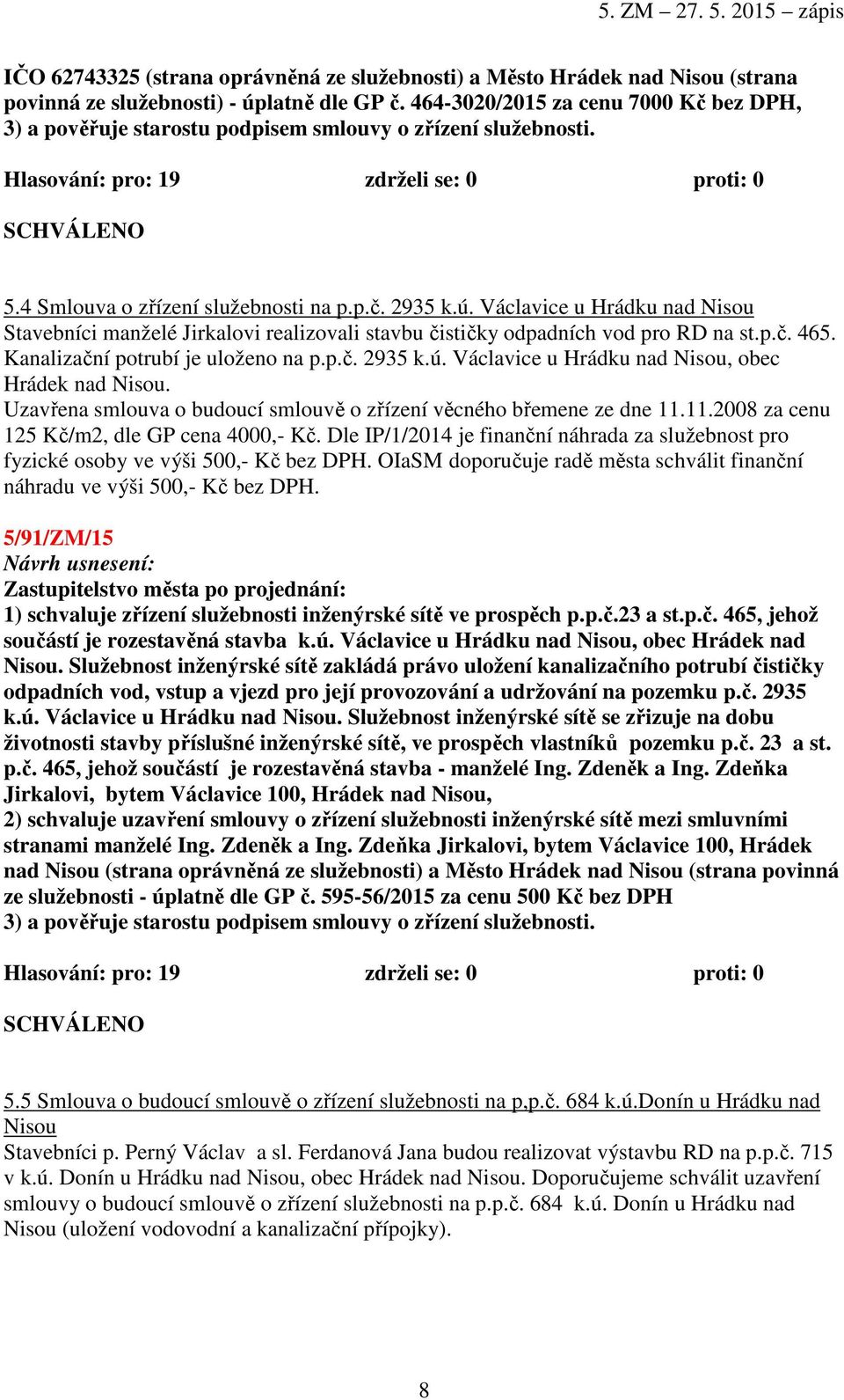 Václavice u Hrádku nad Nisou Stavebníci manželé Jirkalovi realizovali stavbu čističky odpadních vod pro RD na st.p.č. 465. Kanalizační potrubí je uloženo na p.p.č. 2935 k.ú.