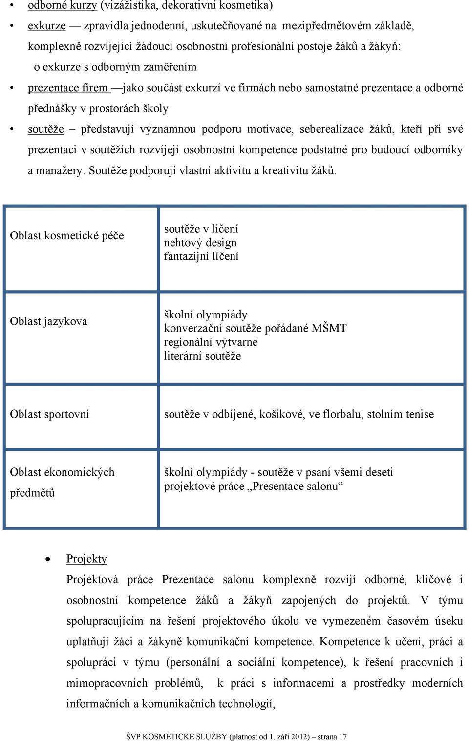 seberealizace žáků, kteří při své prezentaci v soutěžích rozvíjejí osobnostní kompetence podstatné pro budoucí odborníky a manažery. Soutěže podporují vlastní aktivitu a kreativitu žáků.