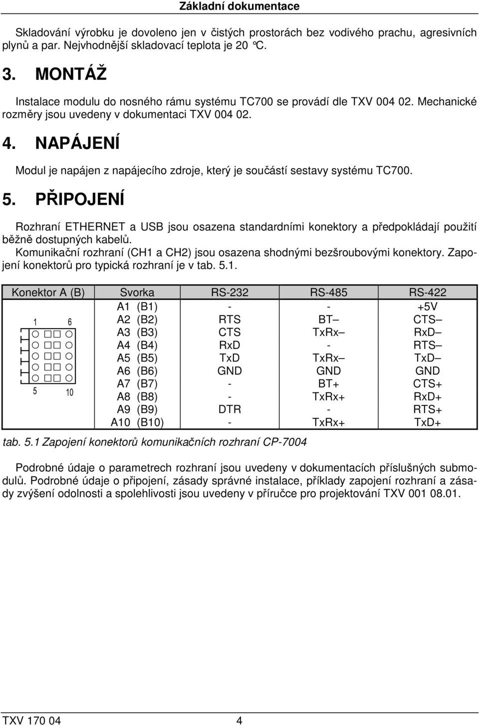 NAPÁJENÍ Modul je napájen z napájecího zdroje, který je součástí sestavy systému TC700. 5.