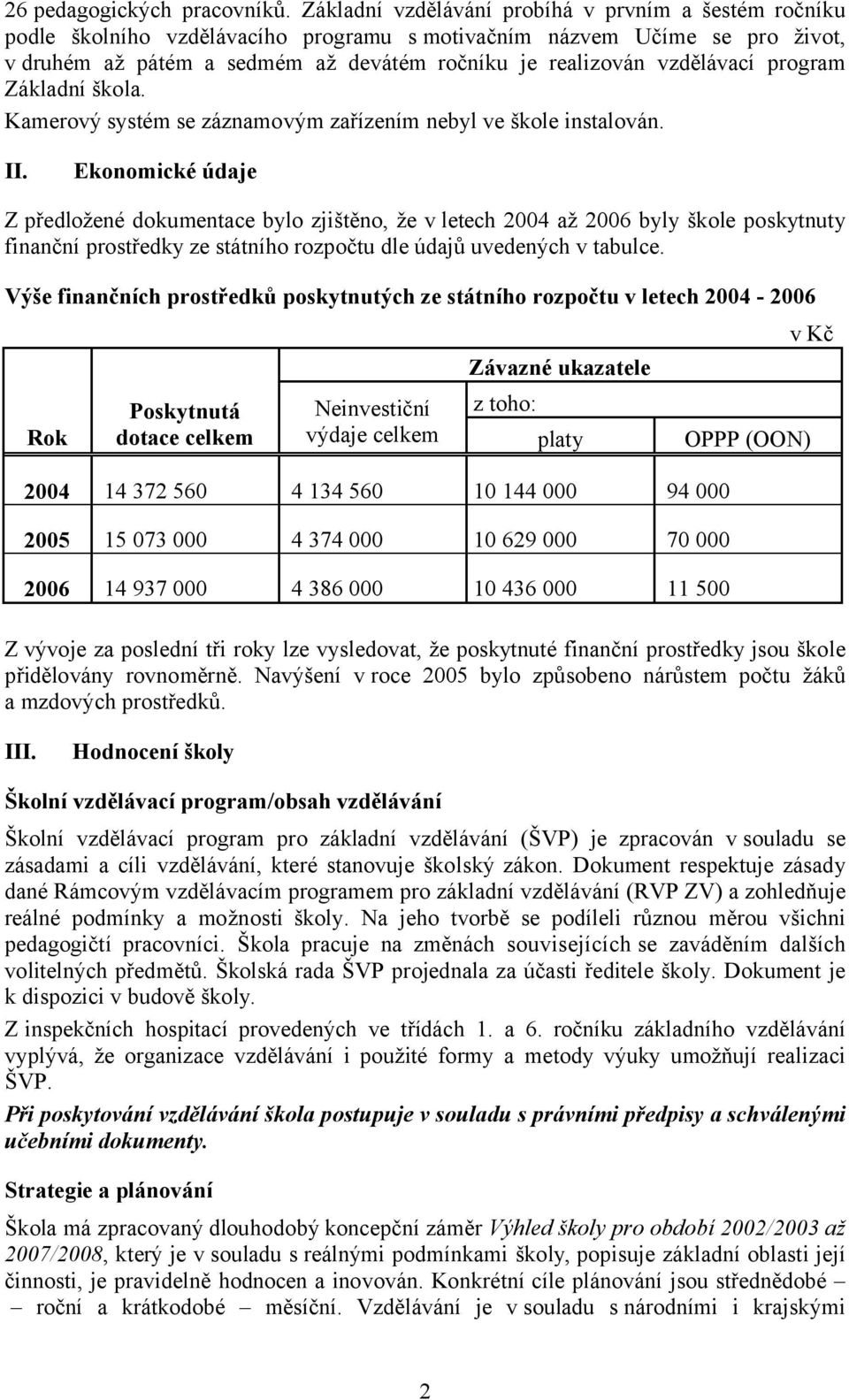 vzdělávací program Základní škola. Kamerový systém se záznamovým zařízením nebyl ve škole instalován. II.