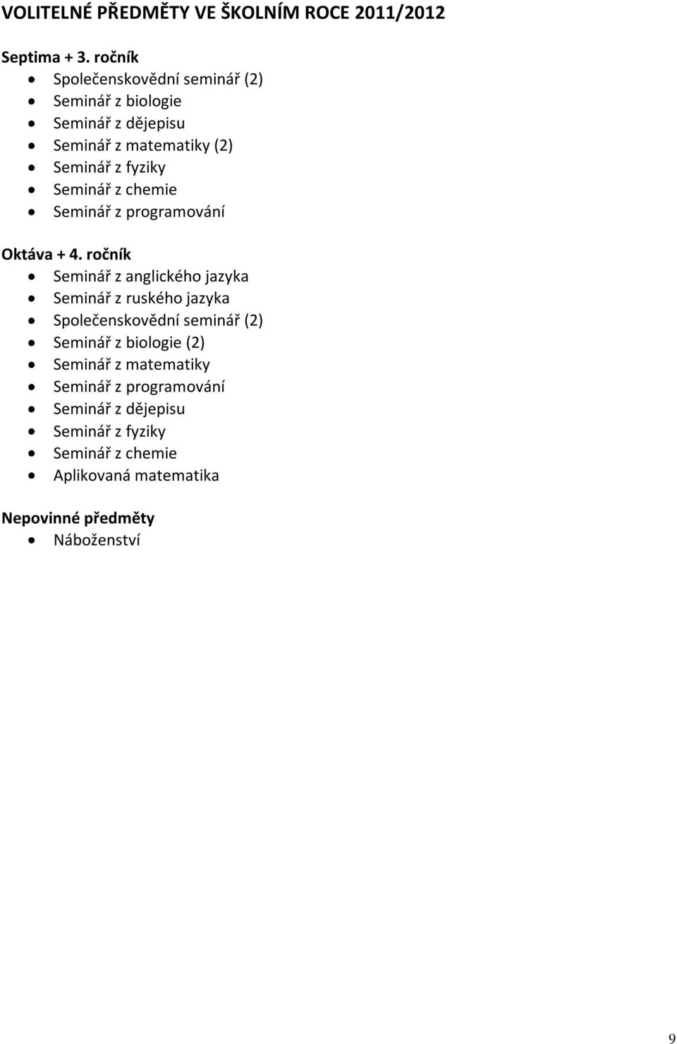 Seminář z chemie Seminář z programování Oktáva + 4.