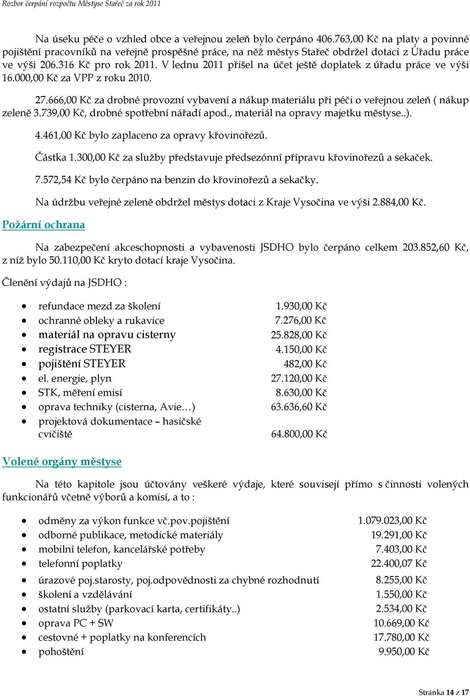 V lednu 2011 přišel na účet ještě doplatek z úřadu práce ve výši 16.000,00 Kč za VPP z roku 2010. 27.666,00 Kč za drobné provozní vybavení a nákup materiálu při péči o veřejnou zeleň ( nákup zeleně 3.