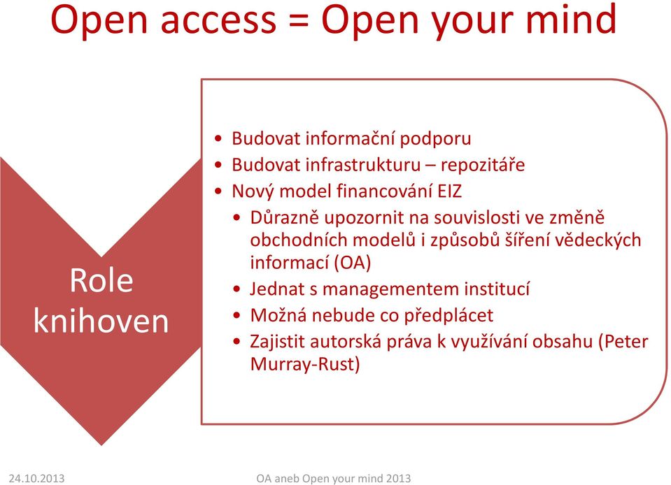 ve změně obchodních modelů i způsobů šíření vědeckých informací (OA) Jednat s