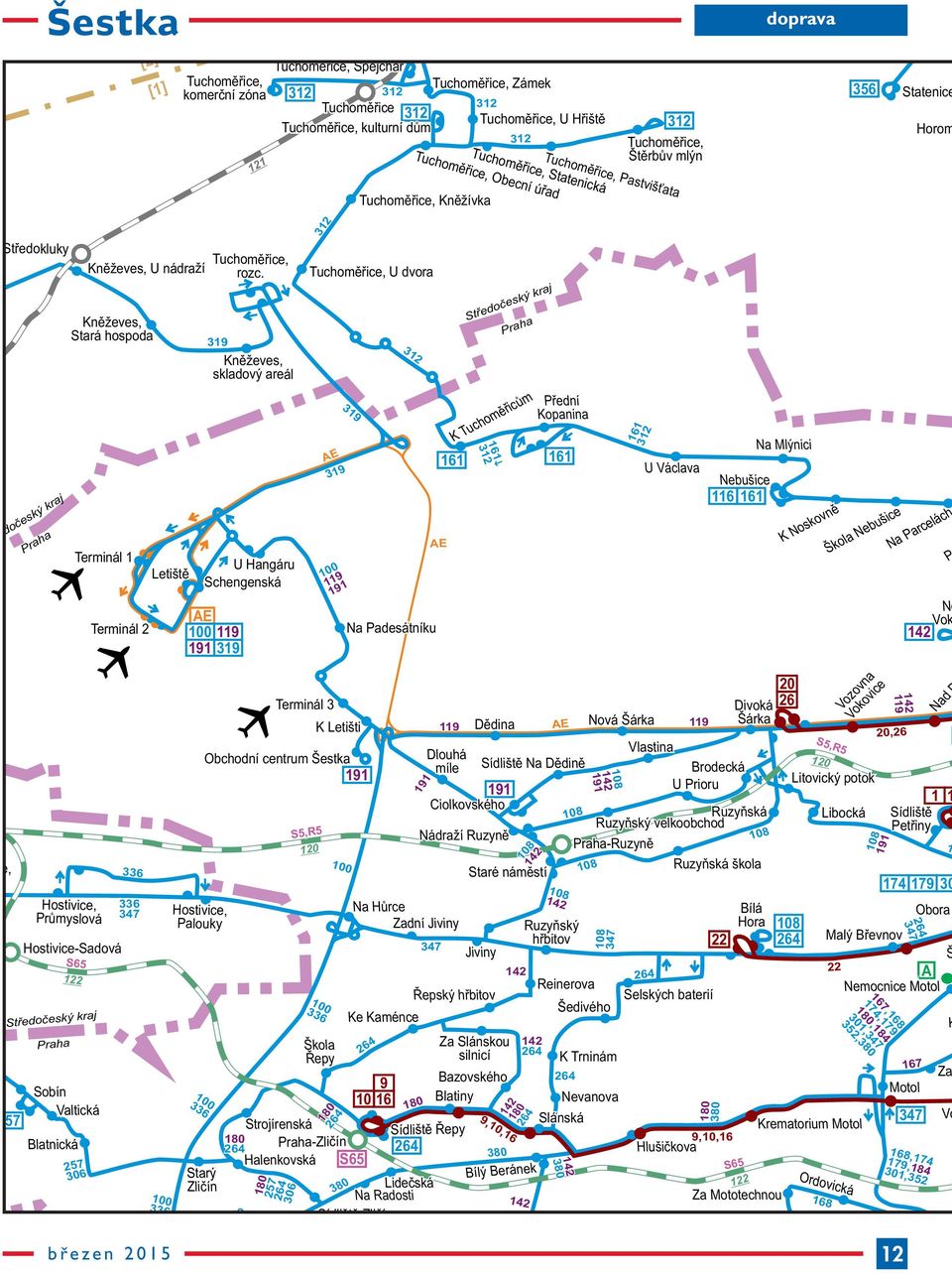 dočeský kraj Praha Kněževes, U nádraží Kněževes, Stará hospoda Terminál 1 Terminál 2 Leti š tě AE Tuchoměřice, rozc.